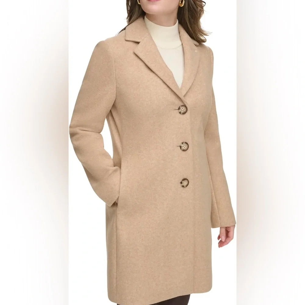 Calvin Klein Coat Camel  coat Single Breasted Calvin Klein coat women’s  size M - Picture 7 of 16